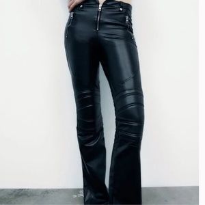 NWT Zara faux leather pants with zipper details
